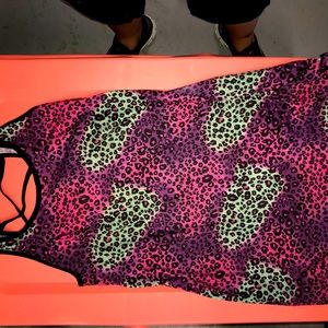 Womens O.P large green, pink, purple, leopard print sun dress